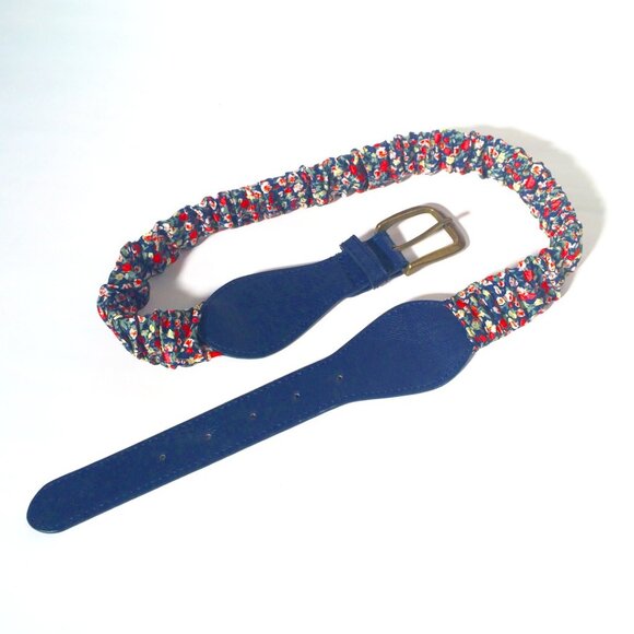 FLORAL navy leather elastic belt - Picture 2 of 8